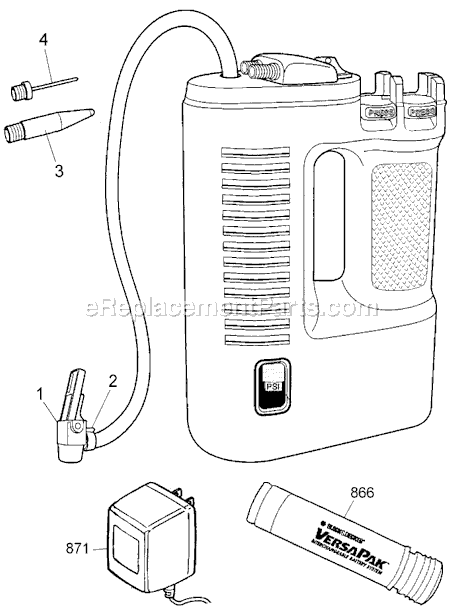 Page A Diagram and Parts List for VP700T Type 1 Black and Decker Compressor
